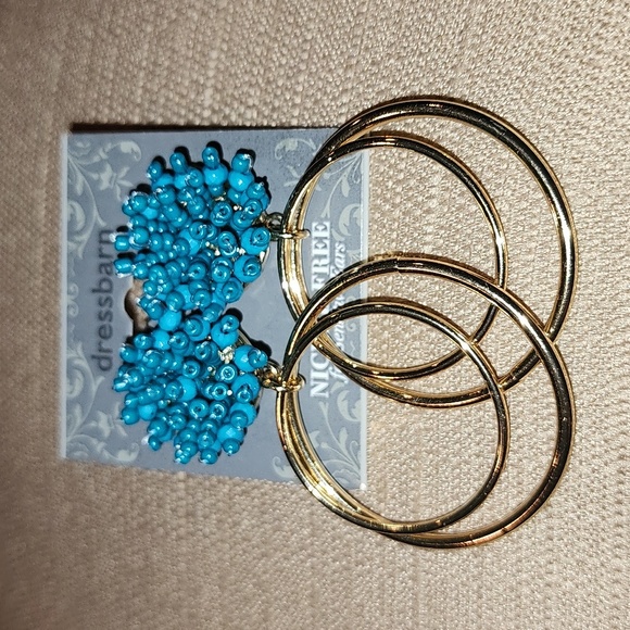 New Dress Barn Gold-Tone Beaded Teal Earrings - Picture 3 of 4